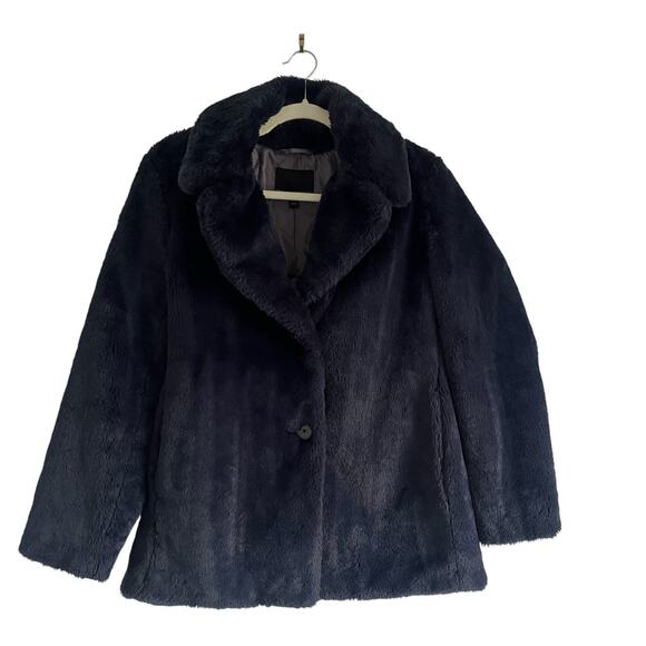 Banana Republic Faux Fur Coat Navy Blue Size XS Statement Chic Teddy Lux Jacket - Picture 2 of 12